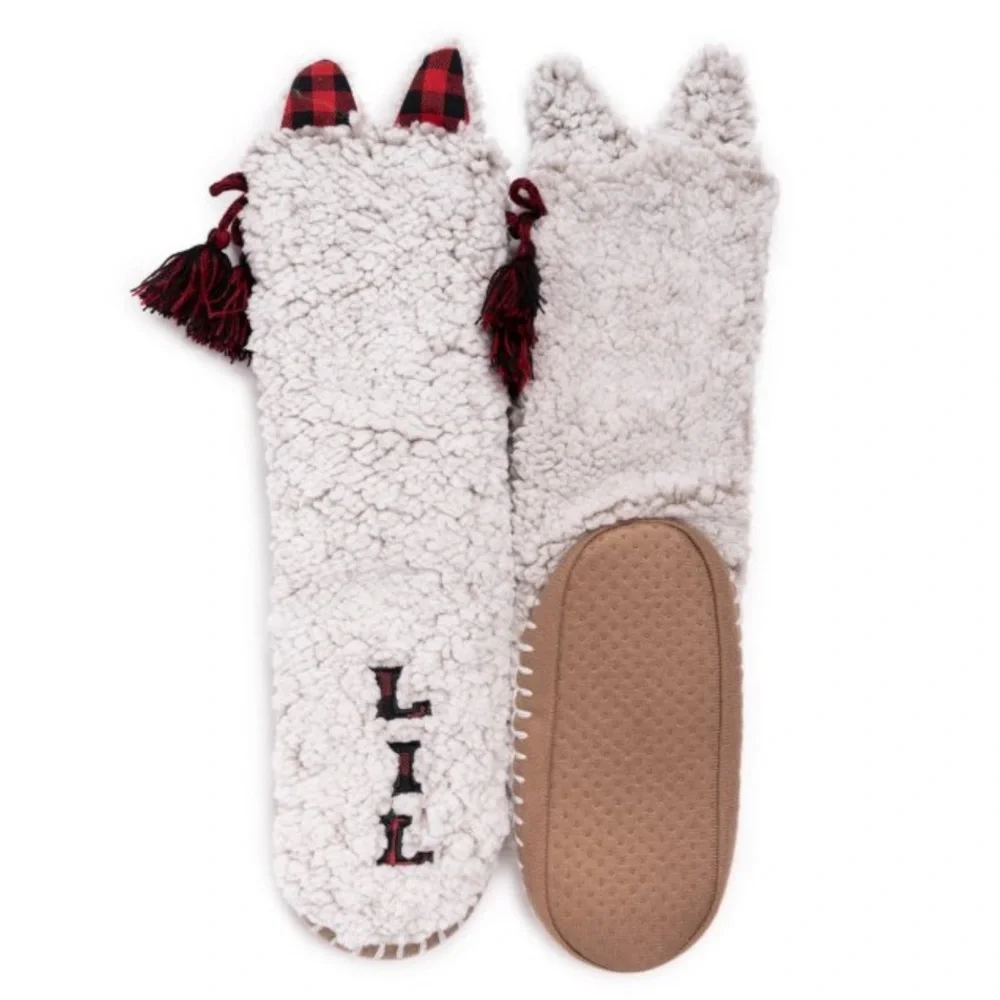 •NEW•Muk Luks Kids Cozy Sherpa Slipper Sock- IVORY BUFFALO